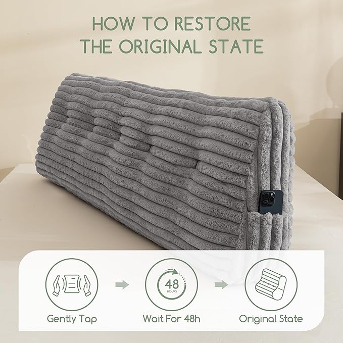 HIGOGOGO Triangular Headboard Wedge Pillow with 2 Cylindrical Pillows and Memory Foam Filling, Daybed Pillows for Sitting up, Reading or Working with Removable Cover,Queen 59.1"x19.7"