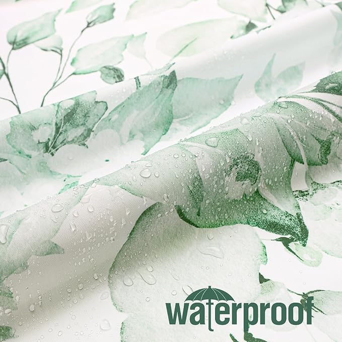 Gibelle Extra Long Shower Curtain 72 x 84, Tall Mint Green Floral Shower Curtain for Bathroom, Watercolor Plant Eucalyptus Leaves Fabric Shower Curtain Set