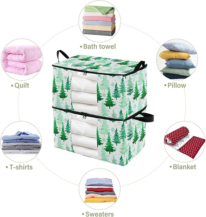 Burbuja 2 Pack Storage Bag Organizer with Handles for Clothes, Blankets, Bedding, Christmas Tree Foldable Storage Bag with Zipper & Clear Window, 95L