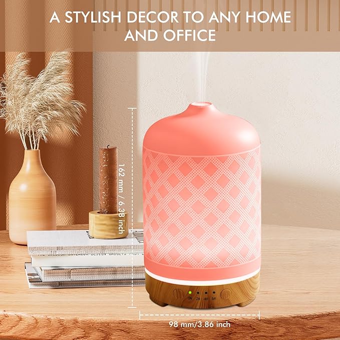 Essential Oil Diffuser Ceramic Diffuser -Aromatherapy Diffuser for Essential Oils with Timer and 7 Colors LED Light Ultrasonic Diffuser with Auto Shut-Off, Home Office Decor&Gift (White-200ml)