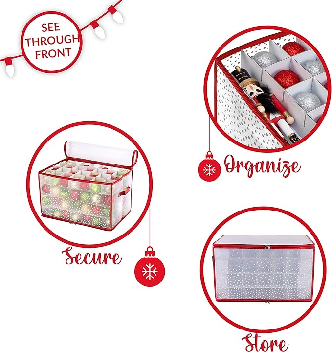 Simplify Ornament Storage Organizer | Storage | Fits 112 Ornaments | Zipper Closure | Space Saving | Easy to Use | Red | Light Weight | Dimensions 11.81 x 20.67 x 11.81