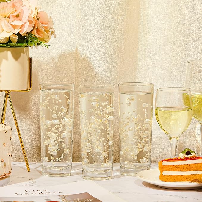 Tondiamo 24 Pcs Artificial Pearl String for Floating Candle Faux Pearls Beads String Garland Centerpiece Decoration for Vases Filler Wedding Spring Holiday Party Decor(Light Gold)