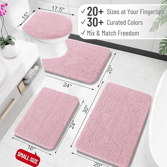OLANLY Bathroom Runner Rugs 47x20, Soft Absorbent Chenille Bath Rugs, Rubber Backing Quick Dry, Machine Washable Long Bath Mats for Bathroom Floor, Tub and Shower, Home Decor Accessories, Dusty Rose