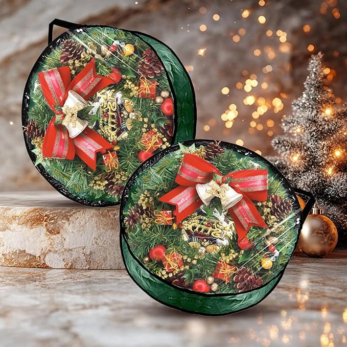 YAYODS 6 Pack Wreath Storage Container Bag 30 Inch Christmas Wreath Storage Bag Heavy Duty Christmas Wreath Boxes with Clear Window for Xmas Holiday Seasonal Wreath Garland(Green)