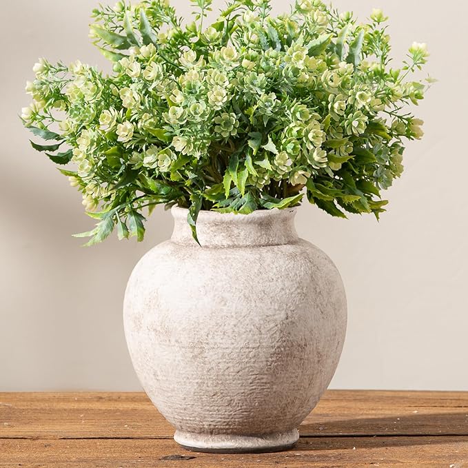 Ceramic Flower Vase, 6 Inch Small Rustic Farmhouse Vase Decorative Vases Home Decor Short Pottery Vases for Table Living Room Entryway Mantel Bookshelf Bedroom Bathroom Kitchen - Rustic