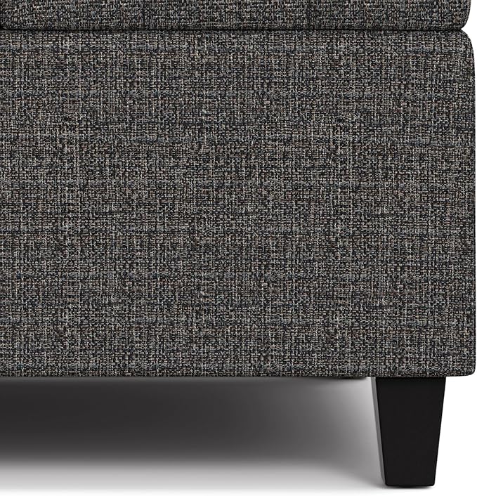 SIMPLIHOME Harrison Small Coffee Table Storage Ottoman - 30 inch Wide Upholstered Tweed Look Fabric Square Lift-Top Ottoman in Ebony, Transitional Ottoman for Living Room with Hidden Storage