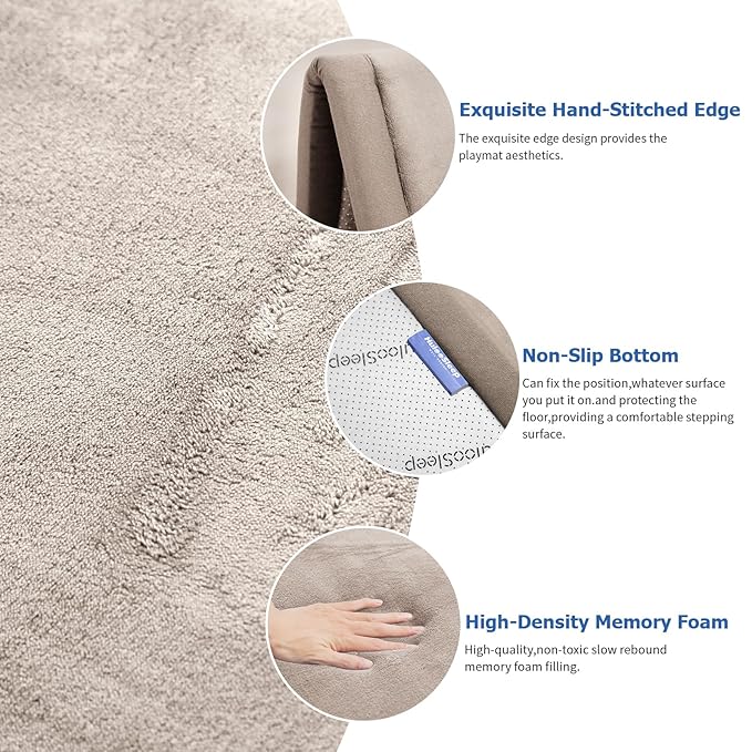 Baby Play Mat for Floor,1.3" Thick Memory Foam Tummy Time Mat for Toddlers,Infants,Kids,Water-Repellent Soft Nursery Rug,71"×79" Extra Large Non Slip for Crawling&Yoga,Tatami Style for Living Room(Beige)