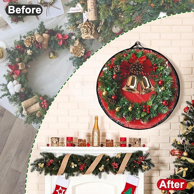4 Pack 30x8Inch Christmas Wreath Storage Container, Large Clear Holiday Garland Storage Bags with Handle (Red)