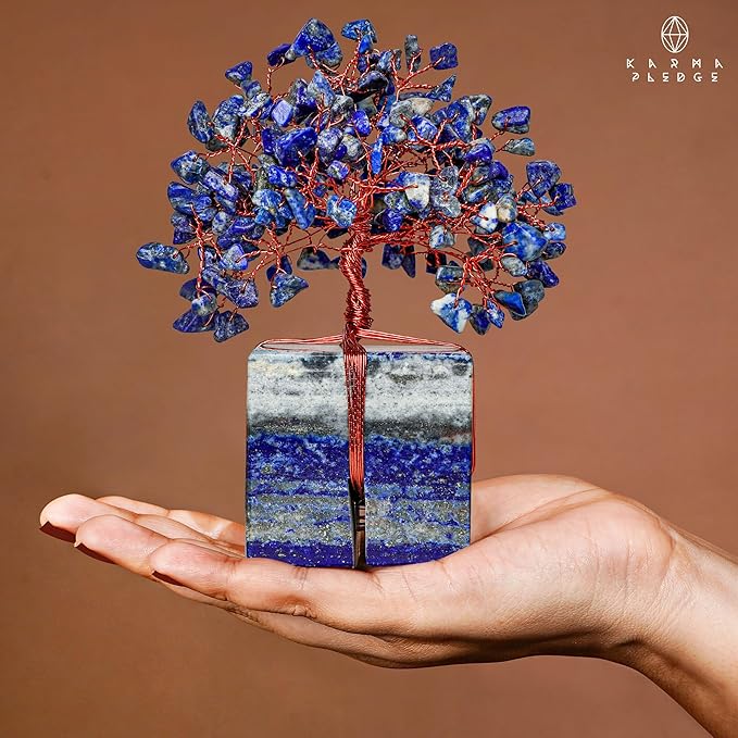Chakra Tree of Life for Unique Gifts for Mom, Dad, Home and Office Decor, Handmade Lapis Lazuli Healing Crystal Tree for Positivity, Money & Good Luck, Birthday Gifts for Women,Mens