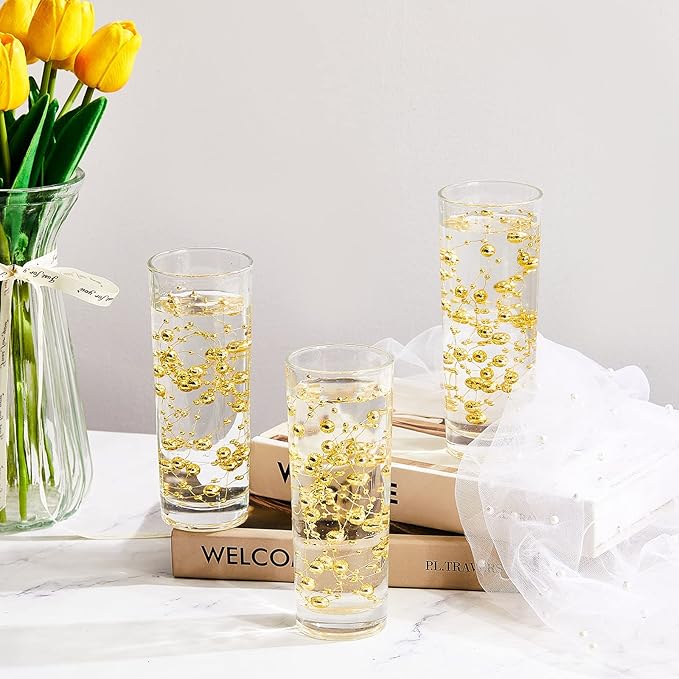 Tondiamo 24 Pcs Artificial Pearl String for Floating Candle Faux Pearls Beads String Garland Centerpiece Decoration for Vases Filler Wedding Spring Holiday Party Decor(Gold)