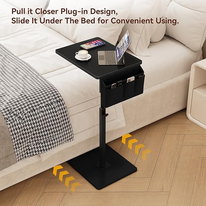 Vagusicc Sofa Armrest Tray Table for Couch, 360° Swivel Height Adjustable TV Tray Table for Small Spaces, Snack Side Table for Couch, Bed, Chair, C Shaped End Side Table for Eating, Reading, Laptop