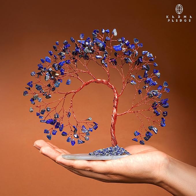Crystal Tree of Life for Home, Office, Room, Wall Decor to Bring Money & Good Luck, Handmade Lapis Lazuli Healing Chakra Tree Gifts for Women, Men, Mom & Dad, Unique Gifts for Birthday & Anniversary