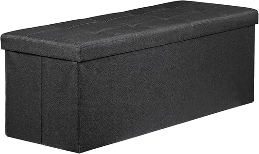 ZenStyle 43Inches Storage Ottoman Bench, Folding Footrest Padded Seat, Storage Chest Long Shoes Bench with Divider, Holds up to 660 lbs, for Living Room, Entryway, Bedroom, Black