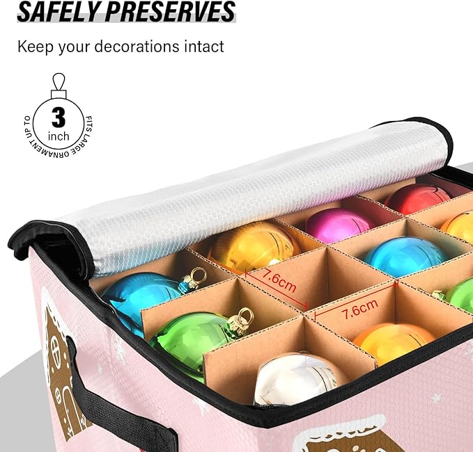 Pink Snowflake Christmas Ornament Storage Basket Box Winter Xmas Holiday Storage Container Cube with Adjustable Dividers for 64 Holiday Ornaments or Decorations Keeps Clean and Dry for Next Season
