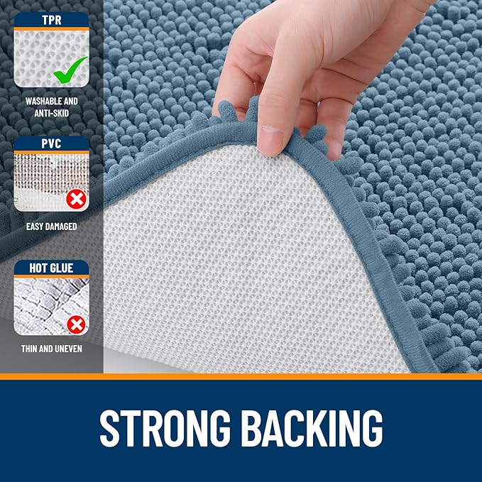 OLANLY Large Bathroom Rugs 59x35, Extra Soft Absorbent Chenille Bath Rugs, Rubber Backing Quick Dry, Machine Washable Bath Mats for Bathroom Floor, Tub and Shower, Home Decor Accessories, Airy Blue