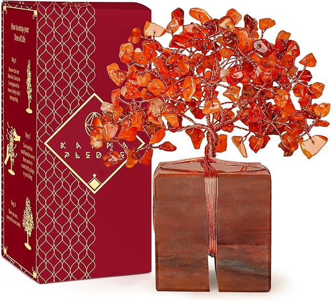 Chakra Tree of Life for Unique Gifts for Mom, Dad, Home and Office Decor, Handmade Carnelian Healing Crystal Tree for Positivity, Money & Good Luck, Birthday Gifts for Women,Mens