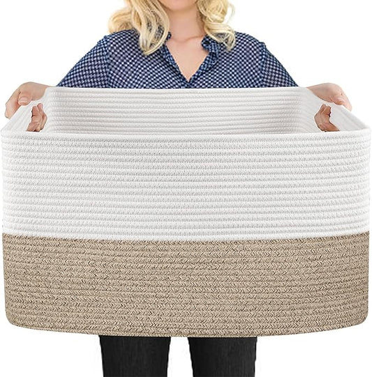 MEGASKET Extra Large Blanket Basket, 22" x 17" x 12" Rectangle Blanket Storage for Living Room, Soft Kids Dog Toy Basket Bin, Cotton Rope Baskets for Storage, Woven Throw Pillow Organizer Holder