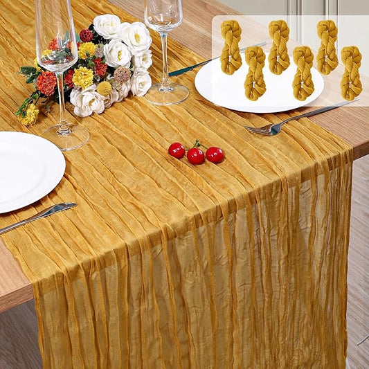 6 Pack Cheesecloth Table Runner 10Ft Christmas Gauze Boho Table Runners for Wedding Decor Bridal Shower Decorations Baby Shower Party(35" x 120")