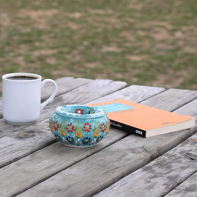 Decorative Ceramic Jar-Colorful Decorative Jar with Lid-Handmade Small Decorative Jar-Windproof Unique Jars-Turkish Home Decor (Turquoise)