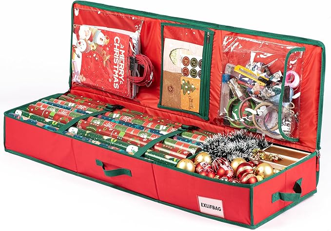 EXLIFBAG Wrapping Paper Organizer Storage for Christmas Gifts Wrapping Pape, Fits Ribbon, Ornaments, Holiday Accessories, 40"