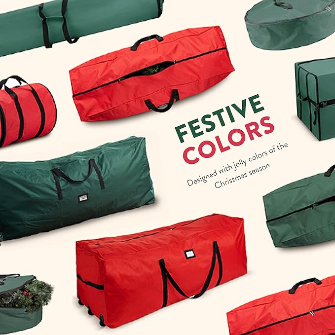 ZOBER 600D Oxford Fabric Christmas Tree Storage Bag - Fits 7.5 Ft Artificial Trees - Tear Proof Waterproof Christmas Tree Bag For Storage Box For Xmas - Strong, Durable Handles - Card Slot - Red