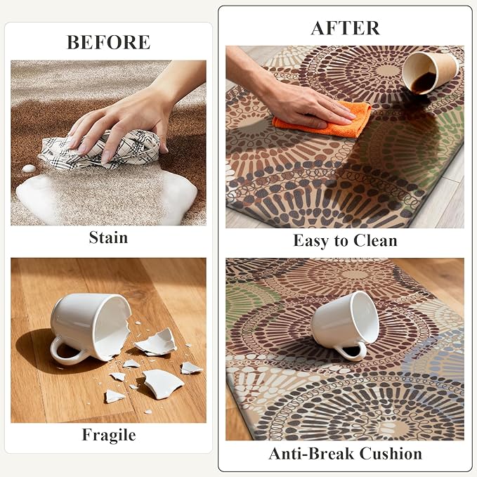 HEBE Anti Fatigue Kitchen Rugs Sets of 2, Non Slip Kitchen Mats for Floor, Waterproof Cushioned Comfort Standing Carpet for Kitchen Sink, Home Office, Laundry Room