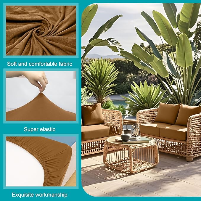 14Pcs Stretch Patio Cushion Covers,Outdoor Couch Covers Replacement,Outdoor Couch & Sofa Slipcovers,for Patio Furniture Cushion Covers,Washable Reusable Furniture Protector (Camel,Cover Only)