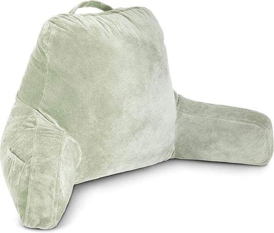 Husband Pillow Reading Pillow with Arms - Standard Backrest for Sitting Up in Bed - Firm Support Bed Rest Pillow for Adults, Neck Roll, Removable Cover -TV, Reading, Lounging - Desert Sage