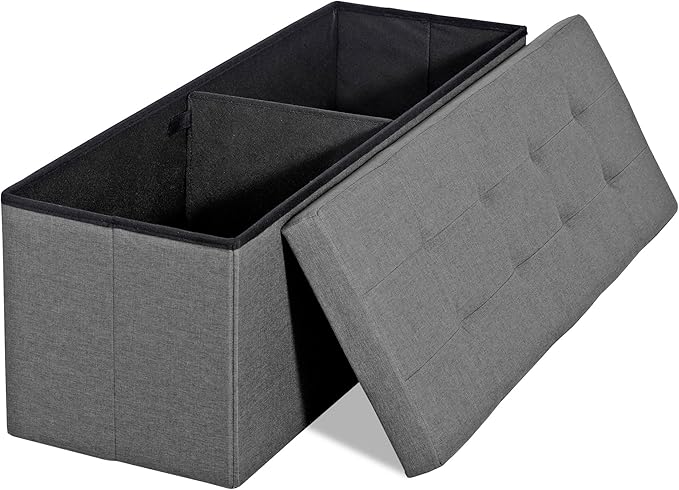 SUPER DEAL 43 Inches Folding Storage Ottoman Bench, Foot Rest with Divider Foam Padded Seat Large Storage Chest Long Box for Living Room Bedroom Entryway, 660 lbs Capacity, Light Grey