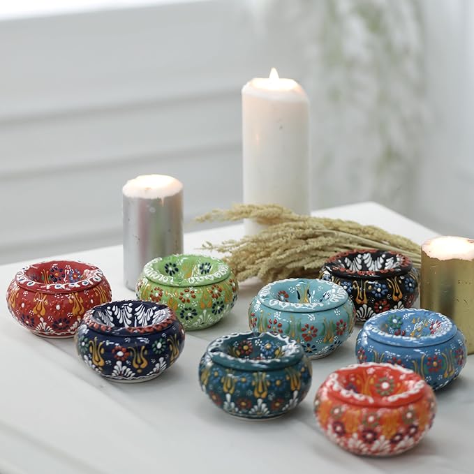 Decorative Ceramic Jar-Colorful Decorative Jar with Lid-Handmade Small Decorative Jar-Windproof Unique Jars-Turkish Home Decor (Red)