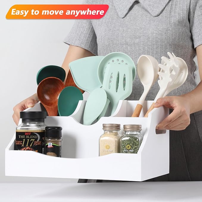 Innovation Utensil Holder Kitchen Utensil Organizer with Handle,White