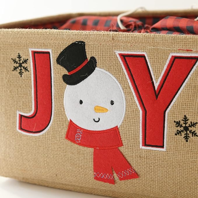 INough Christmas Basket Large Christmas Baskets for Gift Empty with Handles, Christmas Gift Baskets Collapsible Gift Basket Empty Christmas Decor for Kidsroom Nursery Play Room (Medium, Joy)