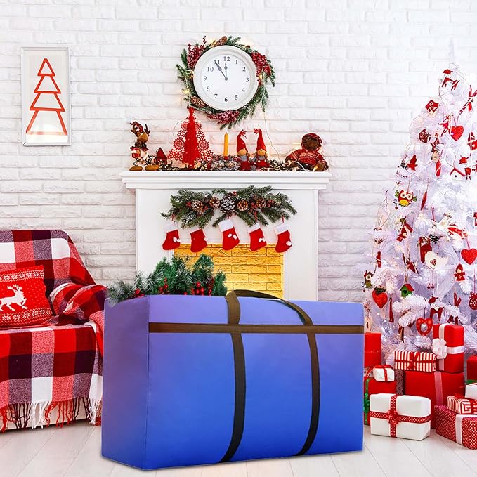 Small Christmas Tree Storage Bag for 4ft Artificial Disassembled Holiday Tree Heavy Duty Xmas Tree Storage Container with Reinforced Handles & Dual Zippers Waterproof Fake Tree Saver Bag (Blue)