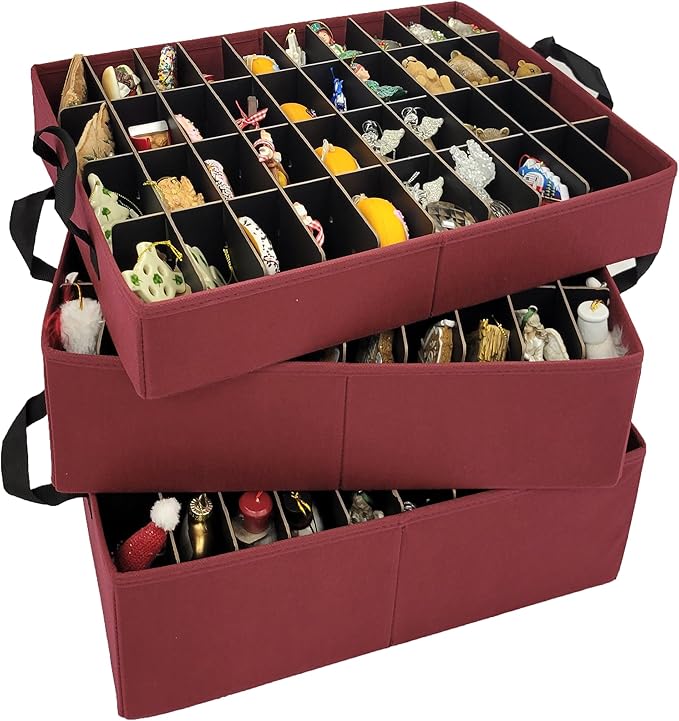 612 Vermont Slim Ornament Storage Box with Adjustable Acid-Free Dividers, Holds 120 Ornaments (SB-40061-VT)