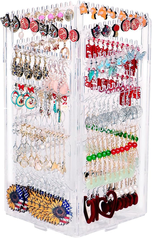 17Dec 360 Rotating Earring Holder Organizer Stand,5 Tiers Acrylic Jewelry Organizers and Storage,Stud Earring Organizers and Storage,212 Holes and 212 Grooves for Earrings Necklaces chain bracelet