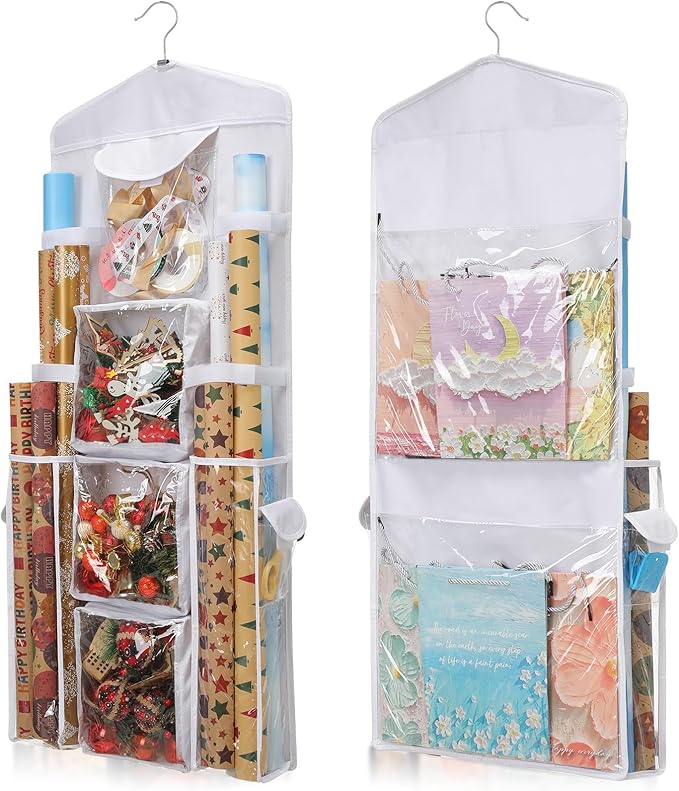 EXLIFBAG Wrapping Paper Storage, Gift Wrap Organizer Holder Double-Sided Hanging Gift Bag Storage Organizer