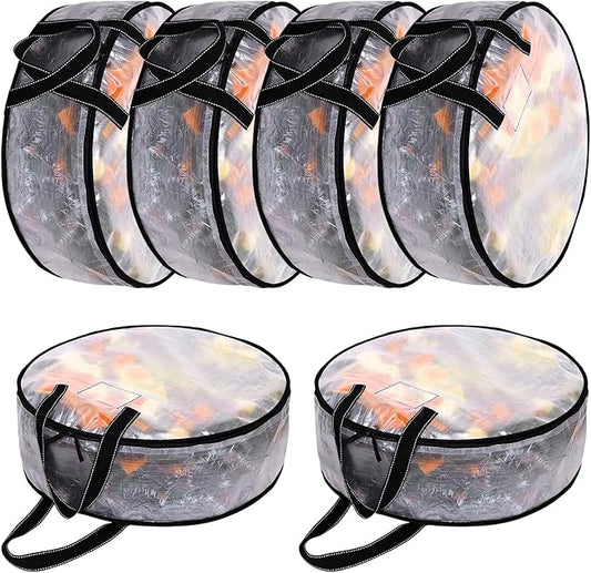 6 Pcs Christmas Wreath Storage Bags 30 inch Dia Round Large Wreath Storage Container, Tear Resistant Wreath Boxes for Storage