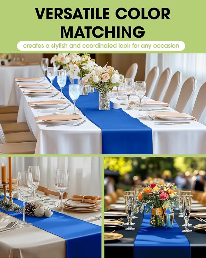 Pureegg Navy Blue Plastic Table Runners - 10 Pack, 14'' x 108'', Water Resistant & Disposable Centerpiece Decorations for Table Cloth, Wedding, Birthday, Holiday, Baby Shower, Party, Home Decor