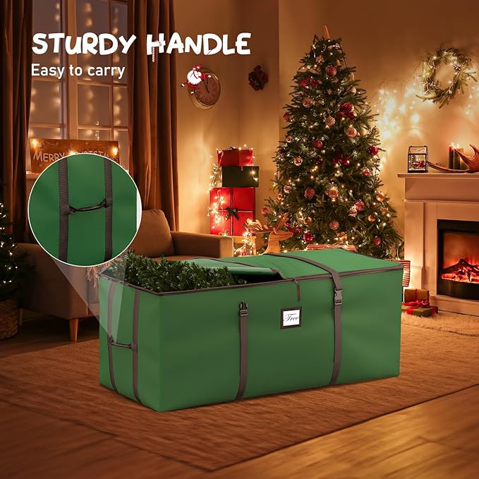 Mrrihand Christmas Tree Storage Bag, Large Artificial Christmas Tree, 9 Ft Anti-Tear Heavy-Duty 600D Oxford Cloth Christmas Tree Storage Box with Handles, Christmas Tree Storage Container (Green, 9Ft)