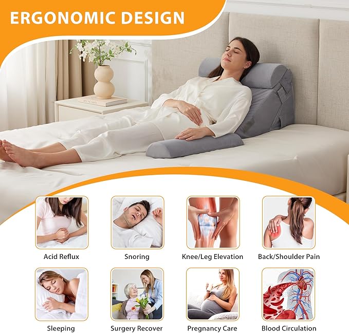 Ruqmuis 4PCS Wedge Pillow Set for After Surgery, Adjustable 9&12 Inch Bed Wedge Pillow for Sleeping, Incline Pillow Wedge for Headboard, Post Surgery, Acid Reflux, Neck&Back Support, Velvet