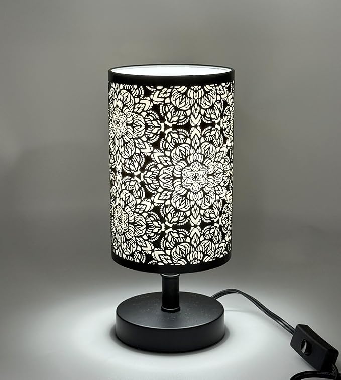 Victorian Style Floral Bedside Lamp Nightstand Lamp Black Metal Decorative Table Lamp for Bedroom Living Room,Dining Room,Kitchen Outdoor Patio, Floral Lampshade Lighting,Home Decoration