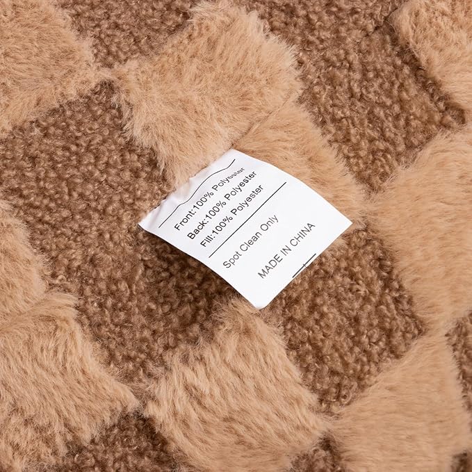 A Nice Night Faux Fur Reading Pillow,Checkered Fluffy Grid Plaid,Bed Wedge Pillow Large Adult Children Backrest with Arms for Bedrest,Brown