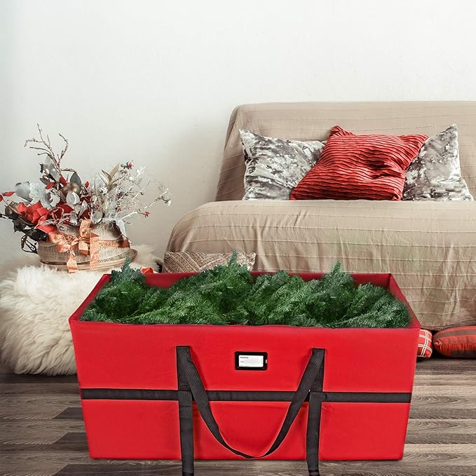 ProPik Christmas Tree Storage Bag, Fits up to 9 Ft. Tall Disassembled Holiday Tree, Heavy Duty Storage Container, 24" Height X 24" Extra Wide X 60" Long with Top and Side Handles and Straps (Red)