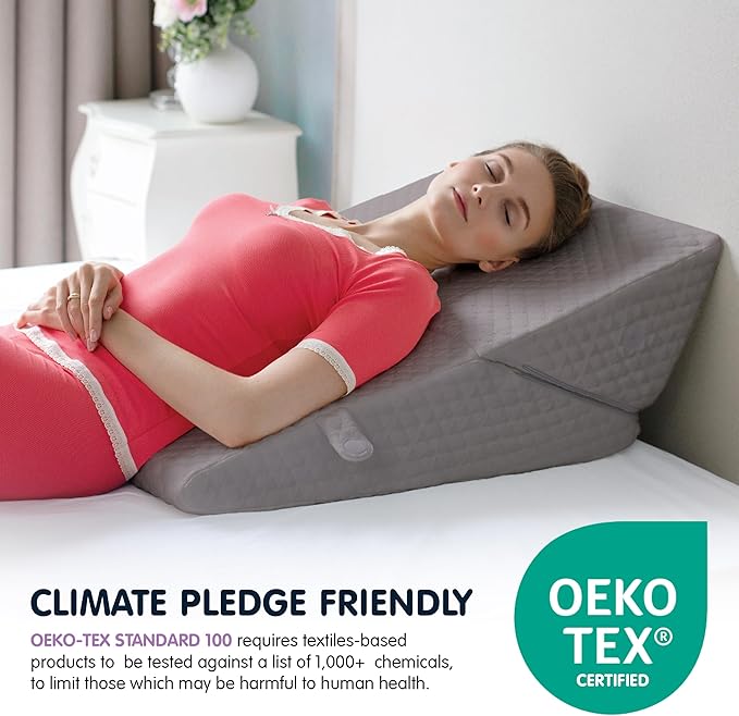 Wedge Pillow for Sleep Apnea, 12 Inch Adjustable Height Bed Wedge Pillow for Headboard, Gerd, Acid Reflux Relief, Snoring, and Post Surgery Recovery. Bed Pillow for Sitting Up in Bed