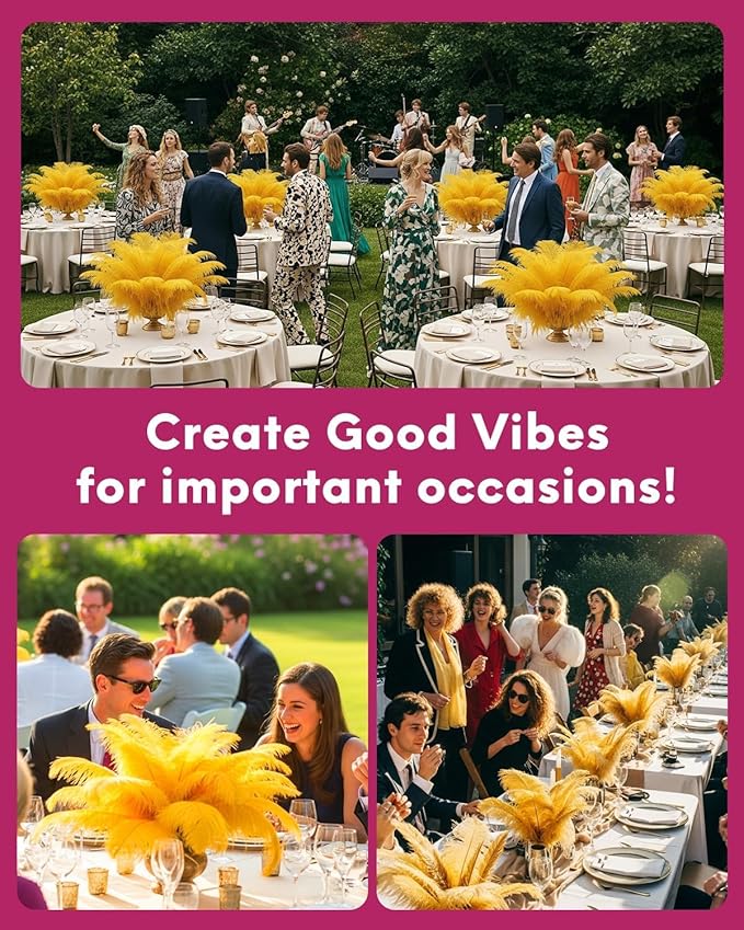 30pcs Gold Ostrich Feathers Natural Bulk 13-16in(33-40cm) Vase Craft Wedding Home Party Centerpieces Christmas Day Decoration