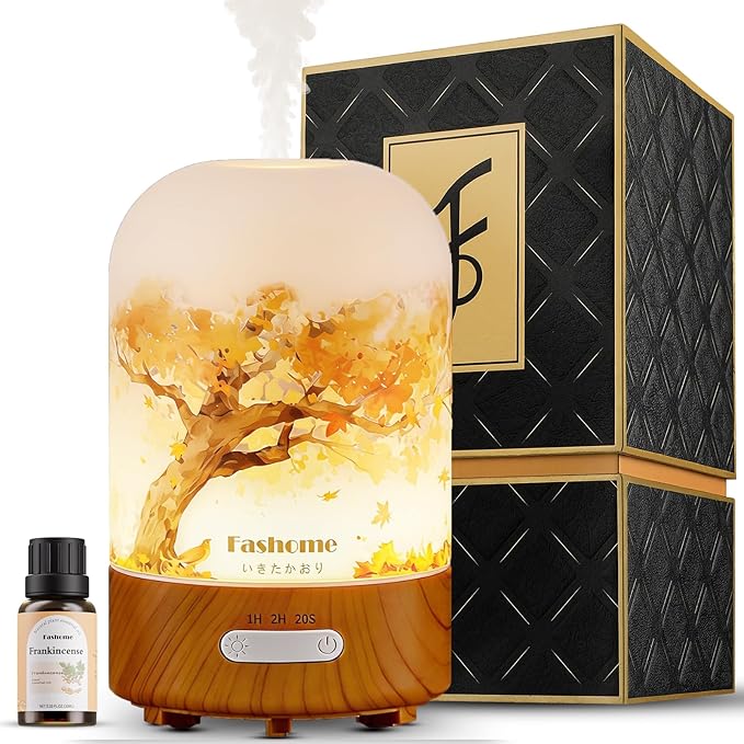 Essential Oil Diffuser, Hand Blown Glass Aromatherapy Diffuser, Ultrasonic Cool Mist Scent Aroma Humidifier, Diffuser Oil Machine Whisper Quiet with Auto Shut-Off for Home Bedroom Office(<25dB)