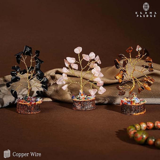 Crystal Tree Set of 12 Unique Birthday Gifts for Women, Sister, Mom, Home Office Decor, Shelf Desk Decoration for Positive Energy, Bring Good Luck, Money, Reiki Healing, Chakra Tree of Life Gift Sets
