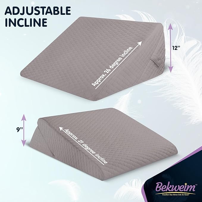 Wedge Pillow for Sleep Apnea, 12 Inch Adjustable Height Bed Wedge Pillow for Headboard, Gerd, Acid Reflux Relief, Snoring, and Post Surgery Recovery. Bed Pillow for Sitting Up in Bed
