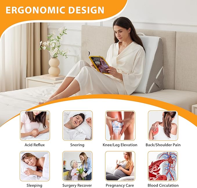Ruqmuis Bed Wedge Pillow for Sleeping, 9&12 Inch Adjustable Wedge Pillow Set for After Surgery, Triangle Pillow for Back Pain Relief, Leg Support, Acid Reflux, Gerd, White/Grey