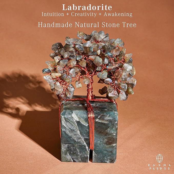 Chakra Tree of Life for Unique Gifts for Mom, Dad, Home and Office Decor, Handmade Labradorite Healing Crystal Tree for Positivity, Money & Good Luck, Birthday Gifts for Women,Mens